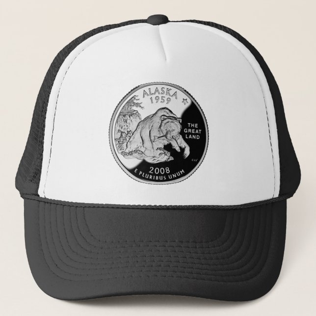 Imitate Alaska Staat Quarter The Great Land Grizzy Truckerkappe (Vorderseite)