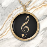 Imitate Amber Diamond Treble Clef auf Black Music Vergoldete Kette<br><div class="desc">Eine erstaunlich schöne Halskette mit einem goldgelben,  diamantförmigen Treppenkleber aus Imitaten. Das Bild wird auf einem schwarzen Hintergrund für dramatische Effekte platziert,  aber Sie können die Hintergrundfarbe leicht ändern,  indem Sie es anpassen. Perfekt für den Musikstudent,  Lehrer oder Interpret! *Design Credit to ThingsByLary.</div>