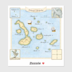 Imitate Antike Galapagos Archipel Karte mit Schiff Aufkleber