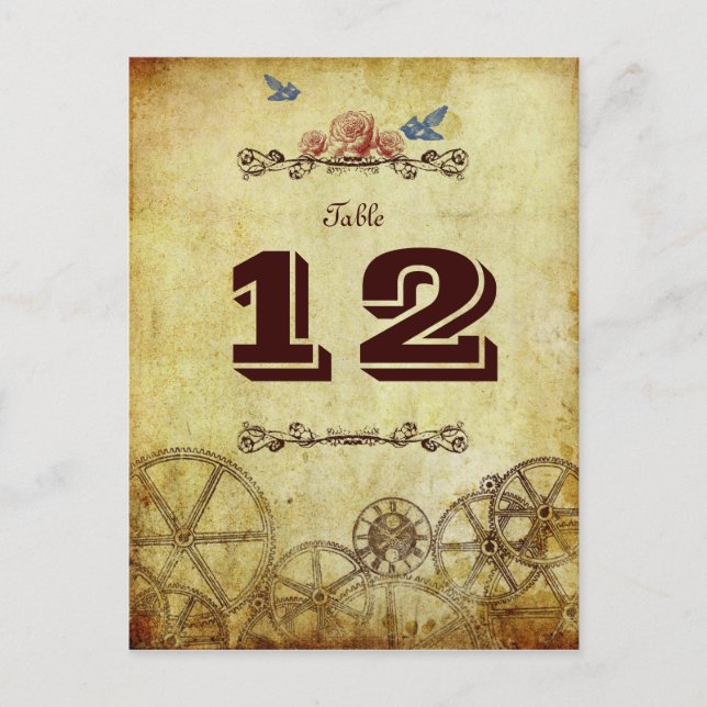 Imitate Antique Gold Viktorianisch Steampunk Hochz Postkarte (Vorderseite)