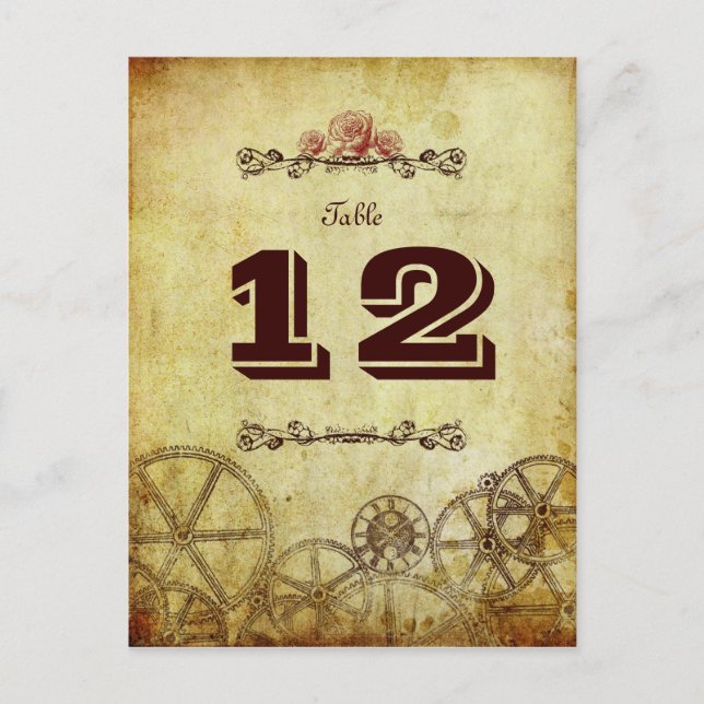 Imitate Antique Gold Viktorianisch Steampunk Hochz Postkarte (Vorderseite)