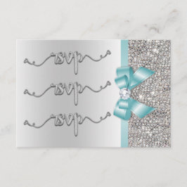 Imitate Aquamarin Bow Silver Sequins UAWG Wedding RSVP Karte