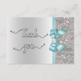 Imitate Aquamarin Bow Silver Sequins Vielen Dank f Dankeskarte