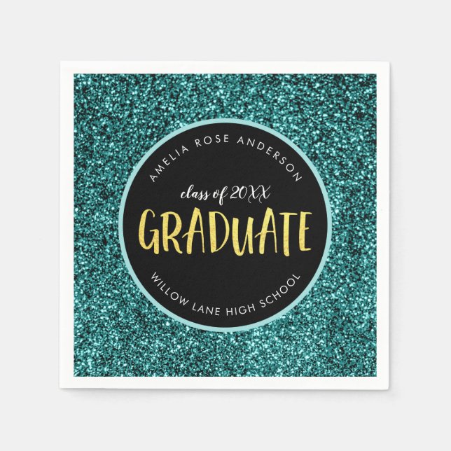 Imitate Aquamarin Glitzer Graduate Abschluss Serviette (Vorderseite)