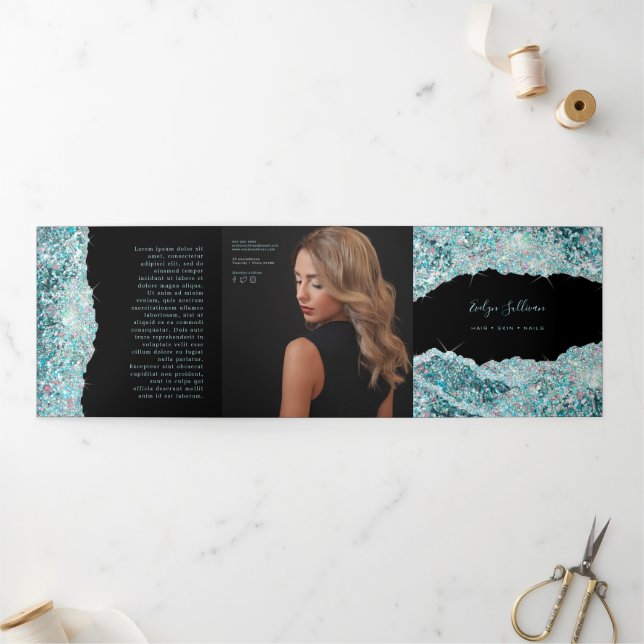 Imitate aquamarin Glitzer Trifold Broschüre (Außenbereich)