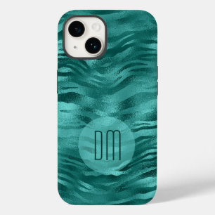 Imitate Aquamarine Streifenwaagen Monogramm Case-Mate iPhone 14 Hülle