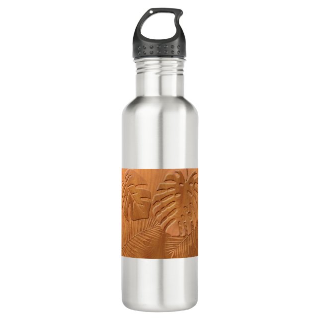 Imitate aus gegossenen Holzblättern Edelstahlflasche (Vorderseite)
