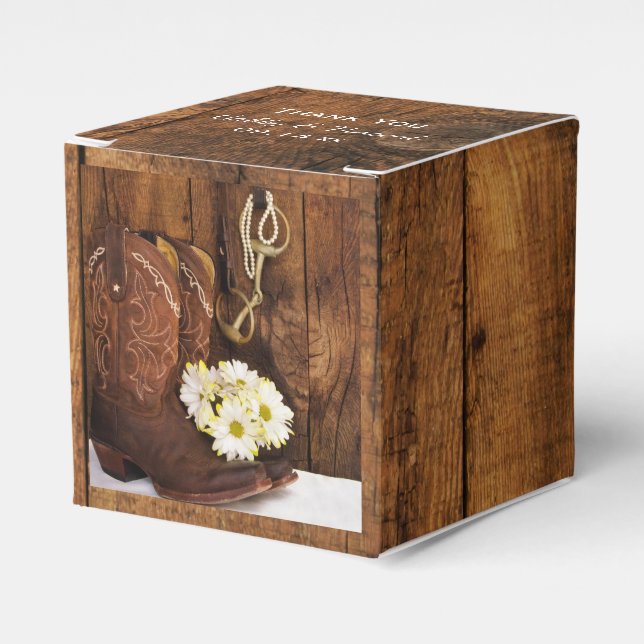Imitate Barn Wood Cowboy Boots Daisies Horse Weddi Geschenkschachtel (Vorderseite)
