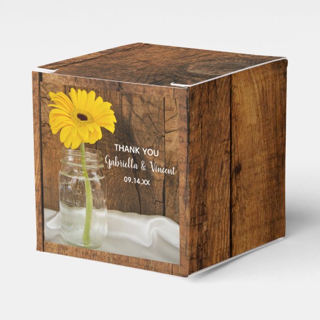 Imitate Barn Wood Mason Jar und Yellow Daisy Weddi Geschenkschachtel (Vorderseite)