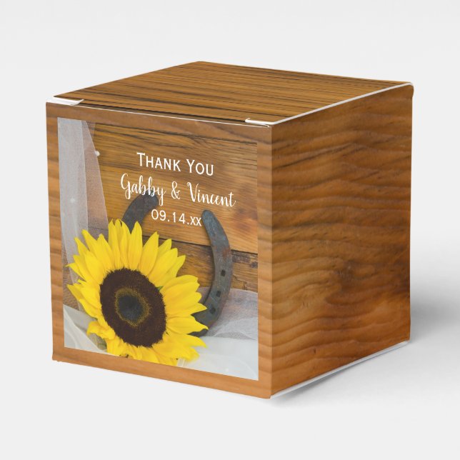Imitate Barn Wood Sonnenblume Horseshoe Western Ho Geschenkschachtel (Vorderseite)