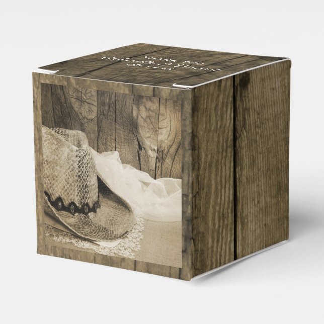 Imitate Barn Wood und Cowboy Hat Western Hochzeit Geschenkschachtel (Vorderseite)