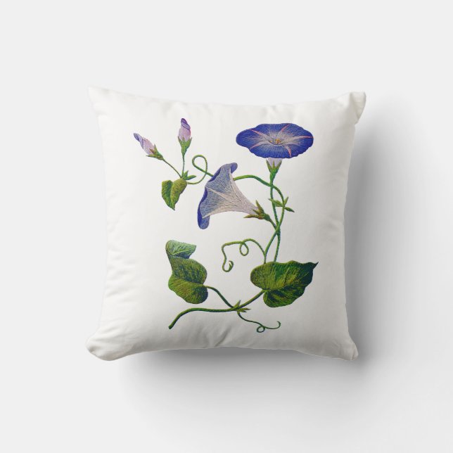 Imitate bestickt Blue Morning Glory Pillow Kissen (Vorderseite)