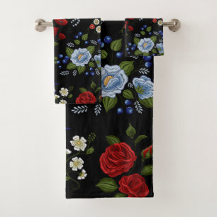 Imitate bestickt mit Rot und Blau Badhandtuch Set
