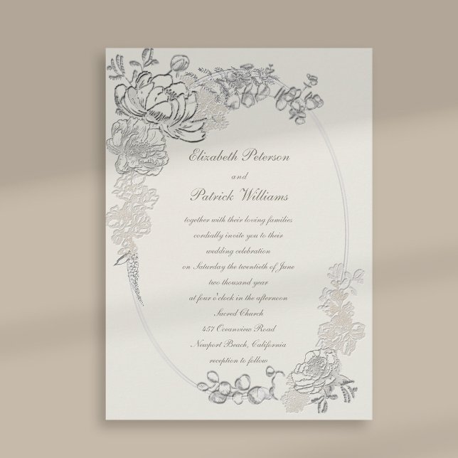 Imitate bestickt Peonies Ov Frame Calligraphy Wedd Einladung (peony wedding invitation floral oval frame formal traditional elegant calligraphy ecru classic chic)