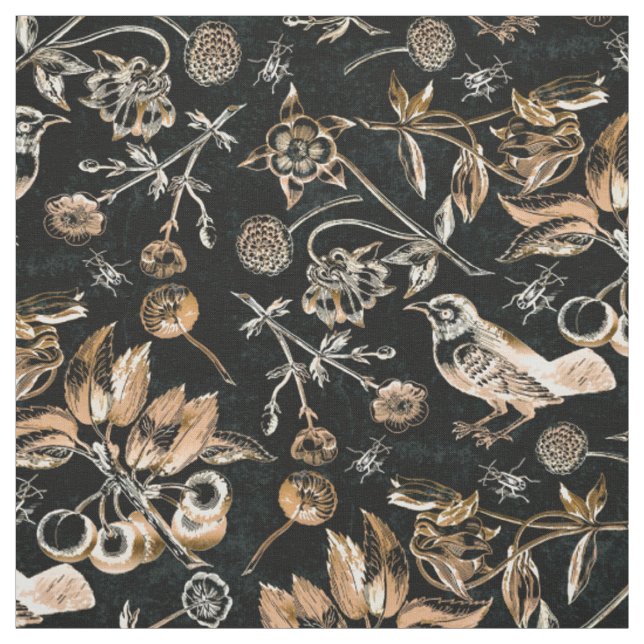 Imitate Birds Käfer Blume Kirsche Früchte Stoff (Muster)