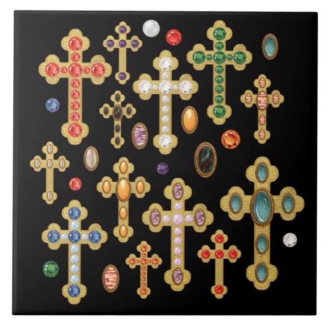 Imitate Birthstone Kreuze und lose Edelsteine auf  Fliese (Vorderseite)