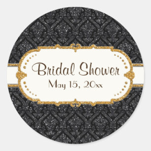 Imitate Black Gold Glitzer Damask Hochzeitsgeschic Runder Aufkleber
