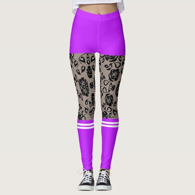 Imitate Black Lace Fishnet Lila Kurz Socken Leggin Leggings (Vorderseite)