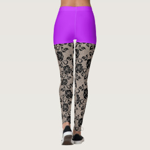 Imitate Black Lace Fishnet mit Lila Kurzen Legging Leggings