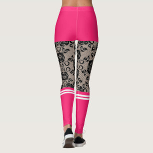 Imitate Black Lace Fishnet mit rosa Kurz und Socke Leggings