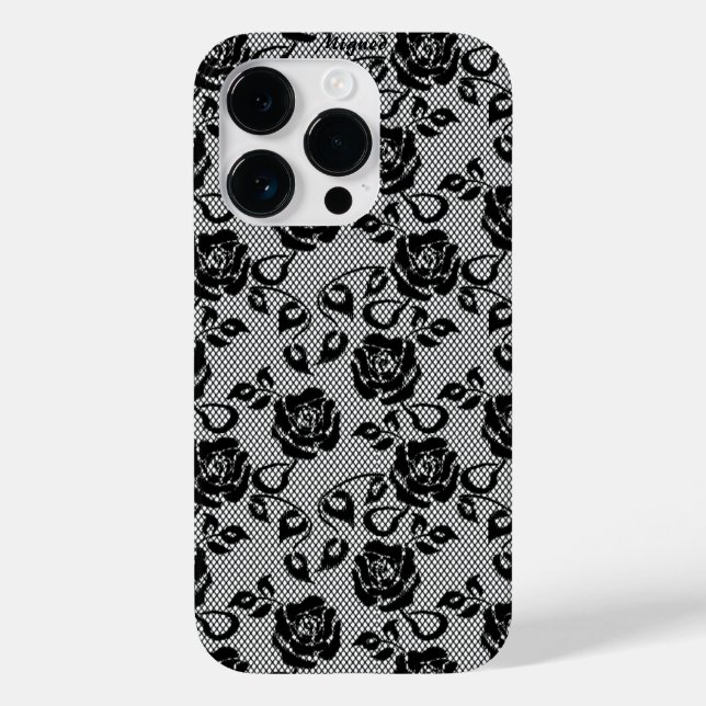 Imitate Black Lace Rose Fishnet iPhone Fall Case-Mate iPhone 14 Pro Hülle (Rückseite)
