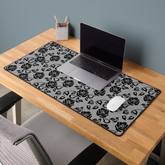 Imitate Black Lace Rose Fishnet Modernes Design Schreibtischunterlage (Büro 2)