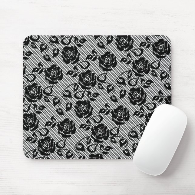 Imitate Black Lace Rose Fishnet Mouse Pad Mousepad (Mit Mouse)