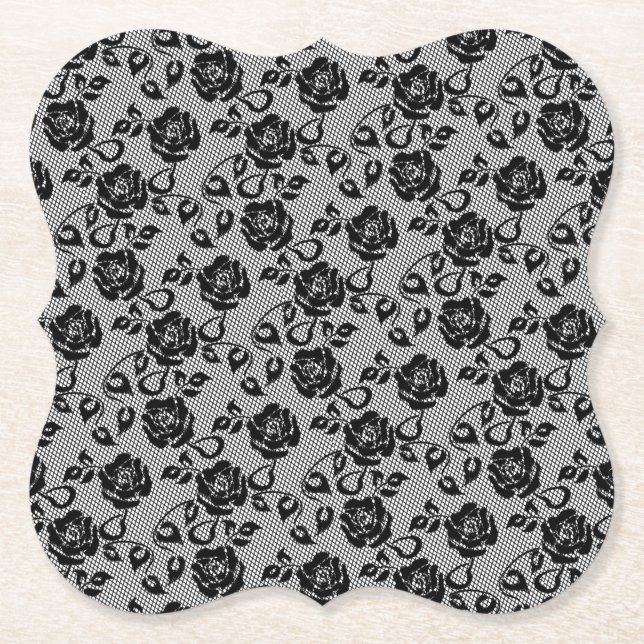 Imitate Black Lace Rose Fishnet Paper Untersetzer (Vorderseite)