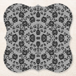 Imitate Black Lace Rose Fishnet Paper Untersetzer