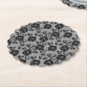 Imitate Black Lace Rose Fishnet Paper Untersetzer