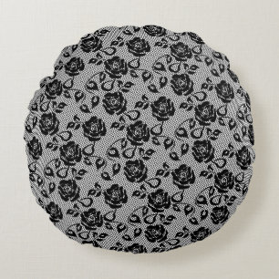 Imitate Black Lace Rose Fishnet Round Pillow Rundes Kissen