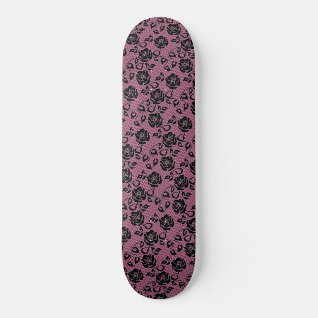 Imitate Black Lace Rose Fishnet Skateboard (Vorderseite)