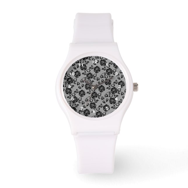 Imitate Black Lace Rose Fishnet Watch Geschenk Armbanduhr (Vorderseite)