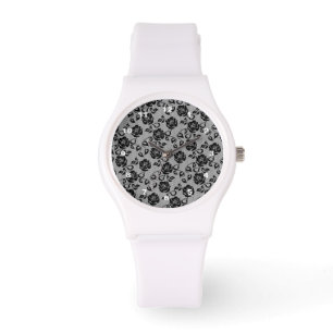 Imitate Black Lace Rose Fishnets - Romantisches El Armbanduhr