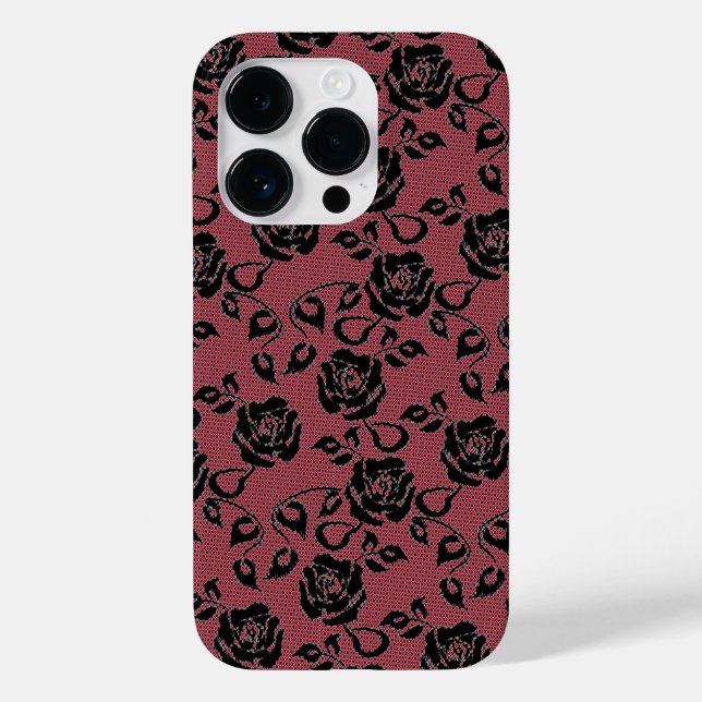 Imitate Black Red Lace Rose Fishnet iPhone Fall Case-Mate iPhone 14 Pro Hülle (Rückseite)
