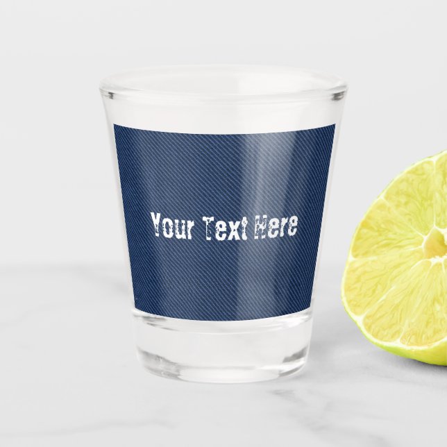 Imitate Blau Jeans Fabric Custom Text Shot Glass Schnapsglas (Vorderseite)