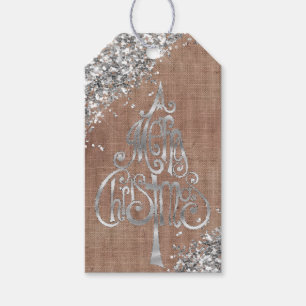 Imitate blau (Leinenlook) Silberbaum Glitzer Geschenkanhänger