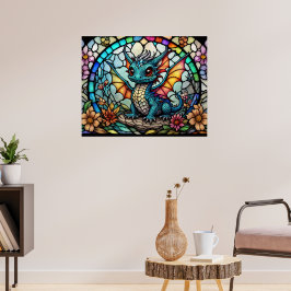 Imitate Bleibespannter Glasdrache mit Blume Poster