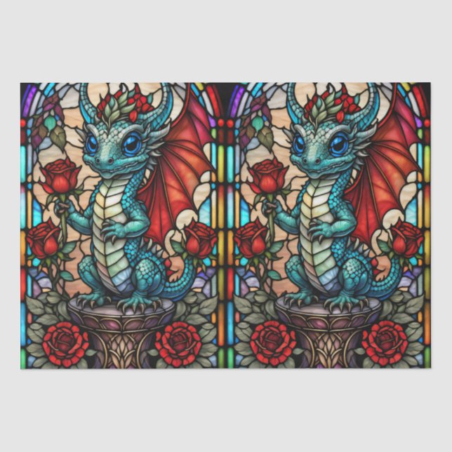 Imitate Bleidrache aus Glas mit Rose Seidenpapier (Vorderseite)
