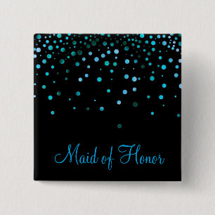 Imitate Blue Confetti Elegante Glitzern Trauzeugin Button