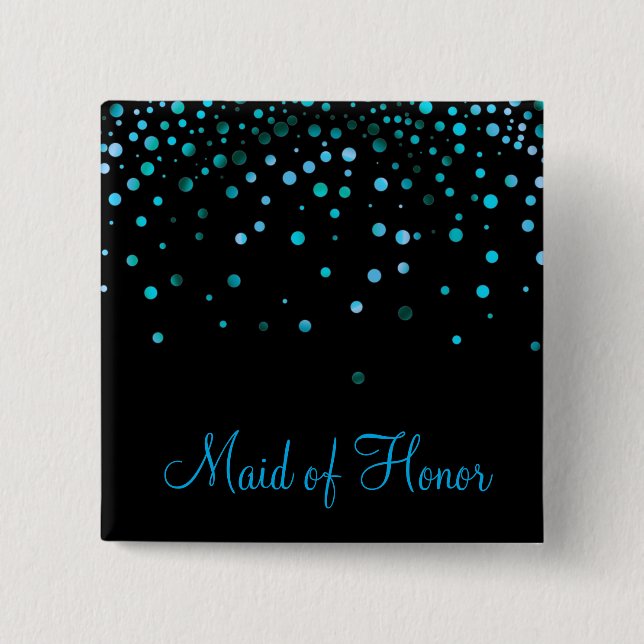 Imitate Blue Confetti Elegante Glitzern Trauzeugin Button (Vorderseite)