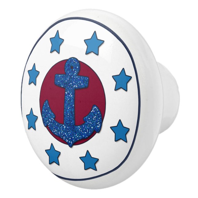 Imitate Blue Glitzer Anchor | Blue Stars Nautic Keramikknauf (Rechts)
