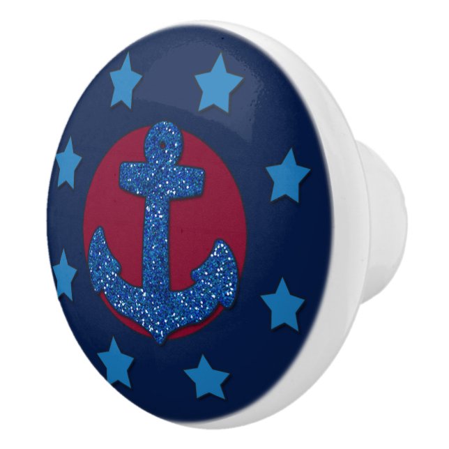 Imitate Blue Glitzer Anchor | Nautic Keramikknauf (Rechts)