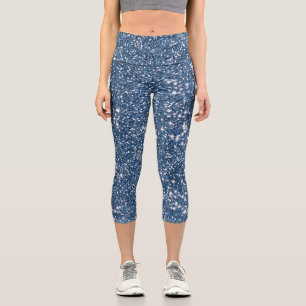 Imitate Blue Glitzer Texture Look-like Graphic Capri Leggings