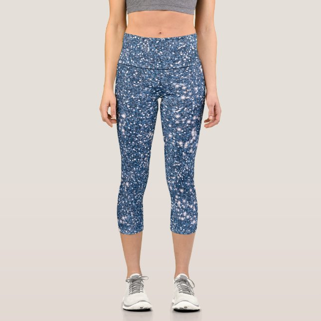 Imitate Blue Glitzer Texture Look-like Graphic Capri Leggings (Vorderseite)