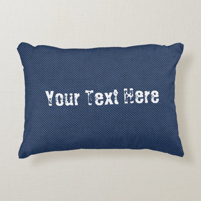 Imitate Blue Jeans Fabric Custom Text Accent Pillo Dekokissen (Vorderseite)