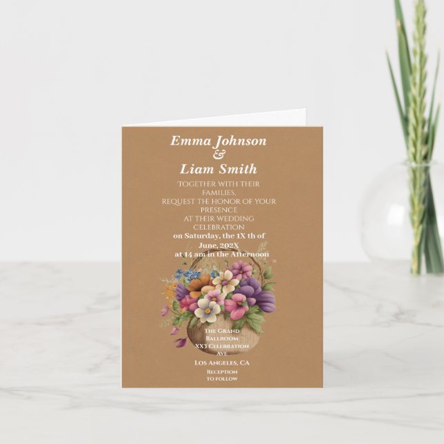 Imitate braunes handwerkliches Papier und Blume Ho Einladung (Vorderseite)