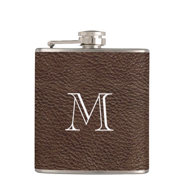 Imitate Brown Leather Monogram Stainless Steel Fla Flachmann (Vorderseite)