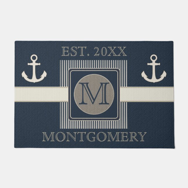 Imitate Burlap-Effekt Nautical Ship's Ankermonogra Fußmatte (Vorderseite)
