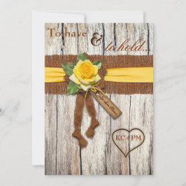 IMITATE Burlap, Holz, Gelbe Rose Hochzeitsempfang Einladung